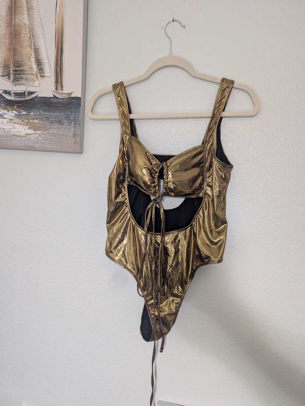 Metallic Gold Cutout One-Piece Swimsuit‎ Size M